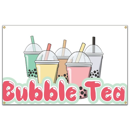 Signmission Bubble Tea Banner Heavy Duty 13 Oz Vinyl with Grommets Single Sided B-60 Bubble Tea